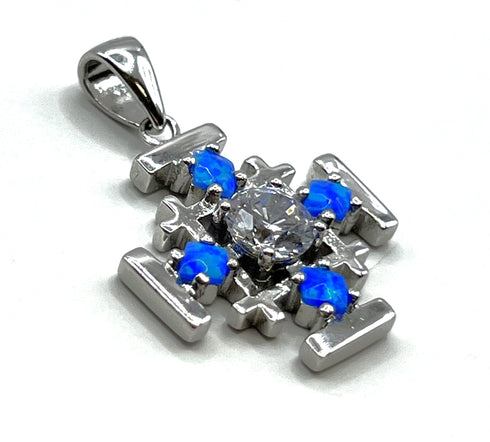 Sterling Silver with Opal Jerusalem Cross Pendant